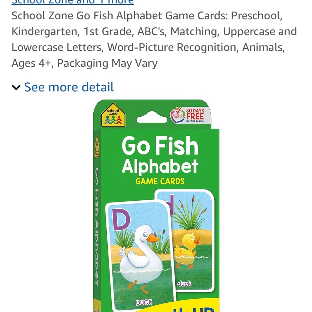 Young Hands Wooden Reading Blocks and School Zone Alphabet Go Fish/Flash Cards - Picture 6 of 7